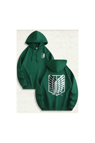 Caddekombin Aot Keşif Birliği Arka Göğüs Baskılı Kapüşonlu Cepli İçi Yünlü Yeşil Sweatshirt Yeşil