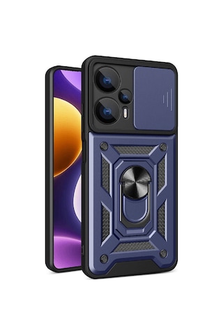 Poco F5 Kılıf Magnetik Standlı Kamera Korumalı Hptk Sürgülü Vega Kapak - Siyah Siyah