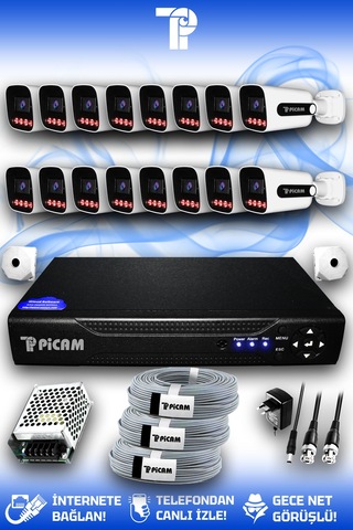 Picam 16 Kameralı Zebra 16 Dış Kamera Set Hdd'siz 5 Mp 2k Net Gece Görüşlü Güvenlik Kamerası Sistemi