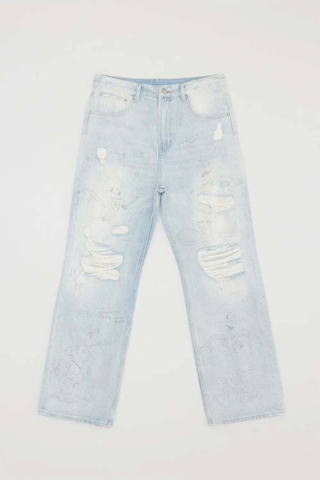 Domrebel Quack Bootcut Jeans: Özgün Dom Rebel Tasarımlı Rahat Kesim Yırtık Kot Pantolonlar Açık Mavi