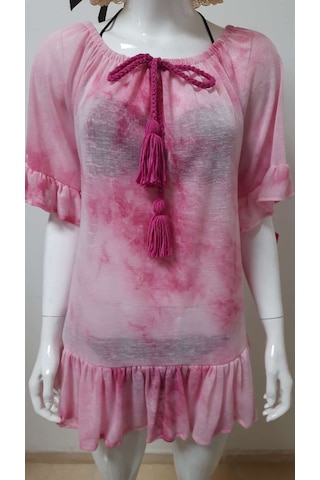 Mayomer Kadın Pembe Batik Desenli Mayo Üstü Elbise Plaj Elbisesi Pareo Pembe