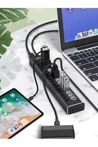 Alüminyum 16 Port Usb 3.0 Data Hub Çoğaltıcı 12w 8.3a Tr Adaptör