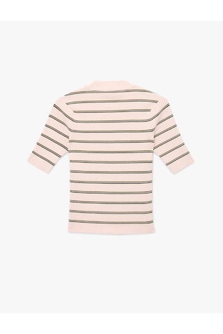 Koton Regular Fit Hafif Dik Yaka Kısa Kollu Çizgili Triko Kazak Pembe Çizgili 6sak90088ht Pembe