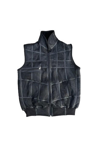 Patchwork Içi Kürk-Dışı Süet Hakikideri Yakalı Trikodetaylı Yelek