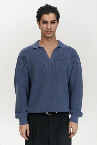 Mai Collection Mai Studios Co. Magnus Polo Yaka İndigo Erkek Triko Kazak İndigo