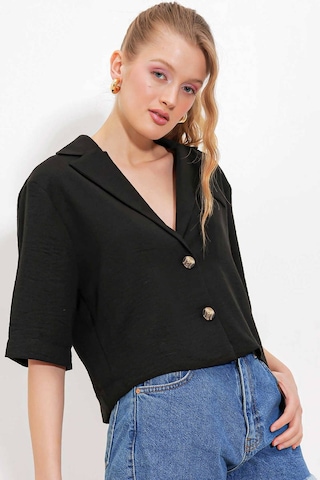 Gabria Kısa Keten Ceket Siyah