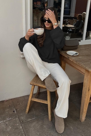 Madmext Madmext Bisiklet Yaka Oversize Triko Kazak MG1972 Siyah