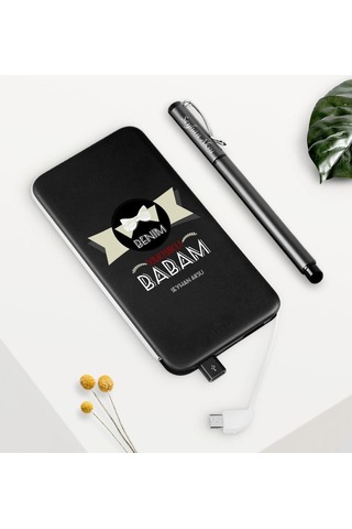 Kişiye Özel Benim Yakışıklı Babam Siyah 5000 Mah Powerbank Ve Kal