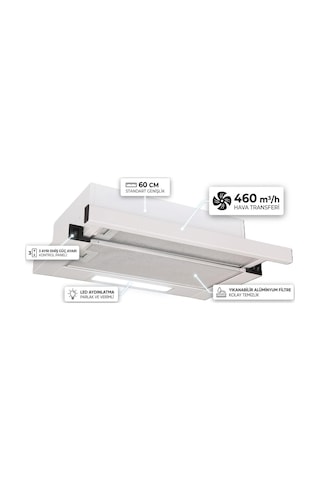 Tecna 8960 Beyaz Sürgülü Aspiratör 460 M3/SA Emiş Gücü