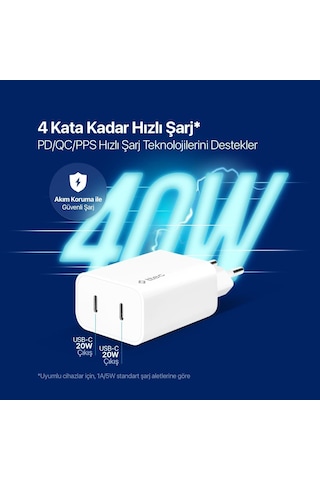 Ttec Süper Şarj Akım Korumalı 2pd Giriş Gan 40w Şarj Başlığı Samsung Apple Uyumlu iPhone 13 14 15 Pro Max Şarj Başlık