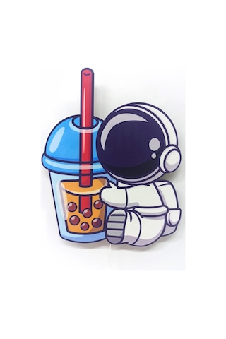 Astronot Içecek Ahşap Işıklı Çocuk Odası Duvar Tablosu