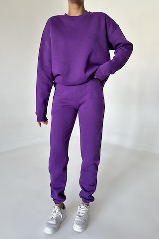 Modagen Unisex Mor Bisiklet Yaka Düz Oversize Alt-üst Eşofman Takımı Mor