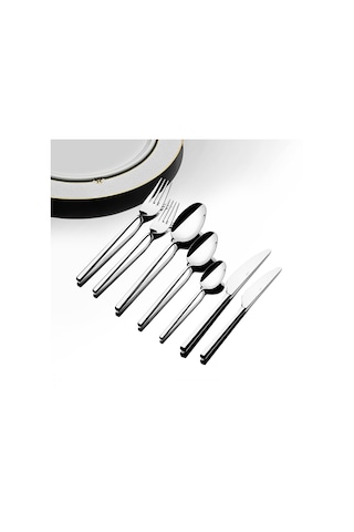 Nehir Gloria Sade 12 Kişilik 84 Parça Kutulu Çatal Kaşık Bıçak Takımı Gri