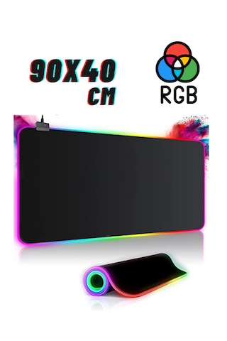 Rgb 90x40 Cm Düz Siyah Su Geçirmez Gaming Işıklı Oyuncu Mousepad
