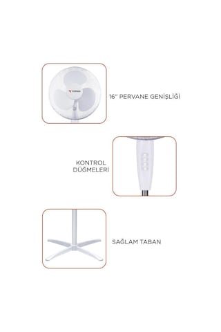 Torima SF-04 16'' Ayaklı Portatif 55 W 3 Kademe 3 Pervaneli Vantilatör