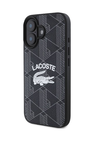 Apple iPhone 16 Plus Uyumlu Kılıf Lacoste  Lisanslı Magsafe Şarj Özellikli Mono Vintage Logo Siyah