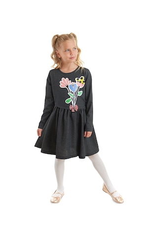 Denokids Mshb&g Çiçekler Denim Görünümlü Siyah Kız Çocuk Elbise Siyah