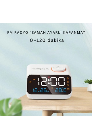 Shopytech Fm Radyo Dijital Çalar Saat Led Ekranlı Masa Saati Sıcaklık Nem Göstergesi 2 Usb Şarj Çıkı Beyaz