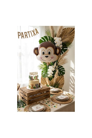 Safari Maymun Kafa Folyo Balon 42x41 Cm Safari Temalı Çocuk Doğum Günü Parti Süsü Çok Renkli