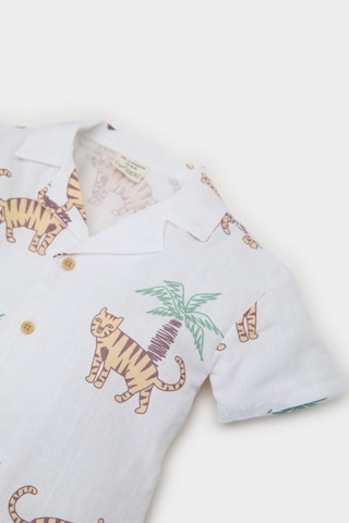 DeFacto Erkek Bebek 2'li Takım Desenli Flamlı Poplin Kısa Kollu Gömlek Beli Lastikli Jean Pantolon E7725A525SPER105 Ekru