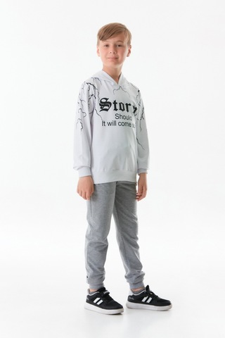 Fullamoda Baskılı Kapüşonlu Erkek Çocuk Sweatshirt 25kcck1303206202-beyaz 25KCCK1303206202-Beyaz