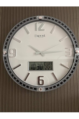 Dupont-t-710-a Dijital Termometreli Ve Takvimli Duvar Saati Silver-beyaz Gri