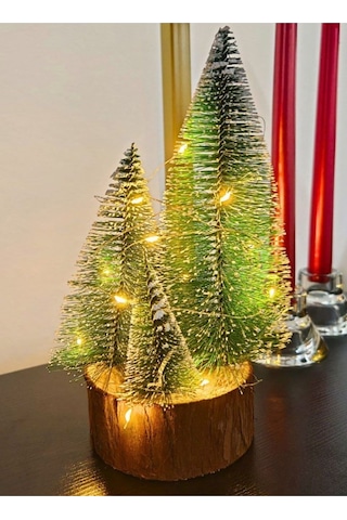 Led Işıklı Nevada Çam Ağaçları 4 Lü Set Büyük Meşe Kütüklü Led Işıklı 22 Cm Büyük Boy Çam Ağaçları Seti 20 CM