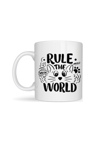 Buradabulabilirsin Rule The World Kedi Desenli Porselen Kupa Model 61 Sevimli Kedi Figürlü Kahve Kupası Bbz Diğer