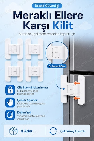 Buzdolabı Mutfak Dolap Kapağı Çocuk Güvenlik Kilidi 4 Adet Beyaz