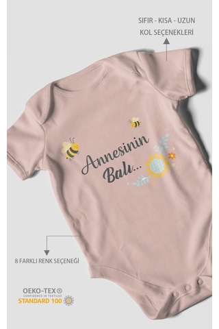 Morivokids Annesinin Balı Kısa Kollu Bebek Body %100 Pamuk Pastel Pembe