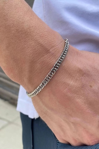 İnce Yassı Sık Zincirli Spor Erkek Çelik Zincir Bileklik 3mm 21cm Eck13b Gümüş