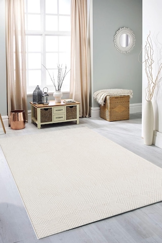 Rölyef Halı Yolluk Krem Kaymaz Taban Makinada Yıkanabilir Salon, Mutfak & Koridor Krem