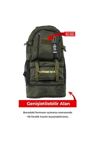Haki Büyük Boy Sırt Çantası 65 Lt Körüklü Outdoor Dağcı Çanta