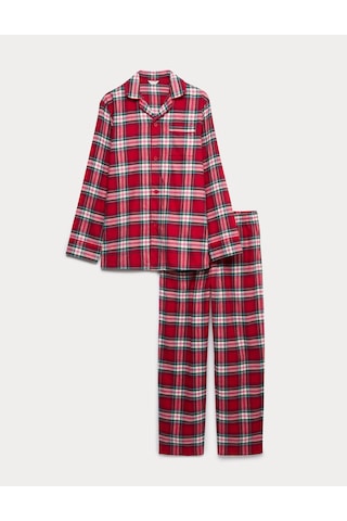 Marks & Spencer Saf Pamuklu Kareli Pijama Takımı Kırmızı