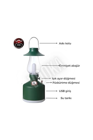Vilya Vintage Şarjlı Gece Lambası & Hava Nemlendirici Buhar Makinesi Gaz Lambası Retro