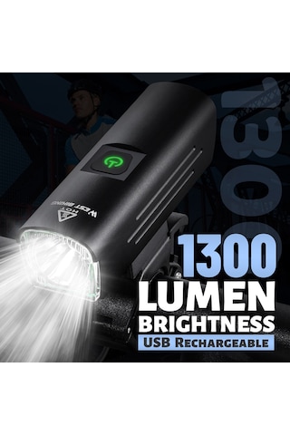 Parlak Bisiklet Işığı 1300 Lümen Usb Şarj Edilebilir Bisiklet El Feneri Mtb Yol Bisikleti Led Işık Su Geçirmez Bisiklet Güvenlik Lambası Siyah