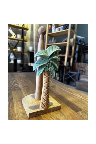Reyo Ahşap Oyma Peçetelik Kağıt Rulo Havluluk Palmiye Desenli