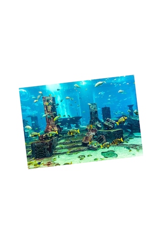 Qingmipy Akvaryum Dekoru: Kalın Pvc Denizaltı Kenti Enkaz Desenli, Su Geçirmez, Renk Kaybı Olmayan, Kolay Uygulanabilir Duvar Sticker 61x30 Cm