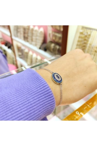 Oriental Kuyumculuk Jewellery Yassı Nazar Boncuklu Gümüş Bileklik Gümüş