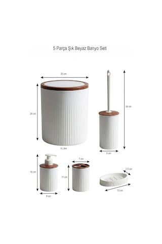Makri Home 5 Parça Şık Beyaz Banyo Seti, Hacim: 6 Litre Beyaz