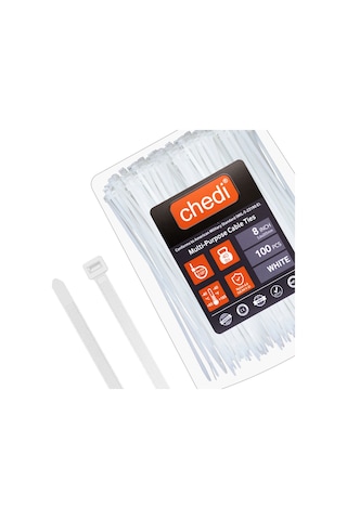 Chedı Kablo Bağları, 20 Cm 100'lü Paket Çok Amaçlı Kullanım, Premium Kalite Beyaz Kablo Klipsi