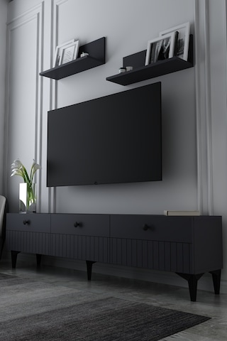 180dhdtrü7a İlay Lazer Desenli Raflı Tv Sehpası Ünitesi Antrasit