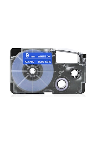 Geekyou 9mm Pet Etiket Bandı - Suya Dayanıklı, Kuru Renkler, Yoğun Yapışkanlık - Casio Yazıcılar İçin Kz-9abu Mavi Arka Plan Beyaz Yazı