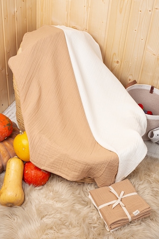 Kahverengi 2 Katlı Müslin Örtü Seti 2 Li 75x75 CM Krem