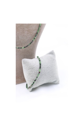 Anyolit Ruby In Zoisite Taşı Doğal Taş Kolye Bileklik Seti Fasetli Kesim 3-4 Mm Çok Renkli