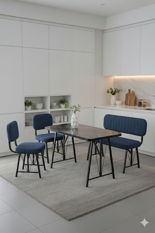 Elfin 70x110 Siyah Sabit, 2 Sandalye 1 Bench, Masa Sandalye Takımı, Mutfak Masası Takımı - Lacivert