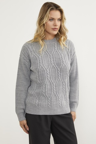 Sementa Oversize Kabartma Desenli Triko Kazak - Gri 001
