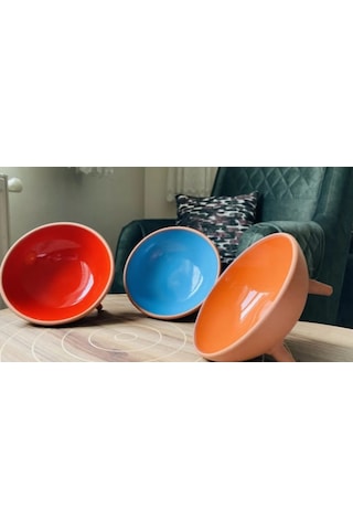 Ath Store Çömlek Kedi Köpek Mama Su Kabı Ayaklı Sırlı 2'li 20 CM