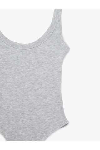 Koton Slim Fit Kolsuz U Yaka Çıt Çıt Detaylı Body Gri 6sal30149ık Gri