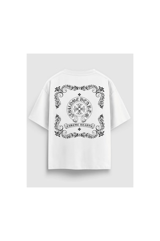 Yolo Street Vintage Gotik Desenli Oversize Beyaz Tişört Premium %100 Pamuk, Luxury Streetwear Koleksiyonu Beyaz